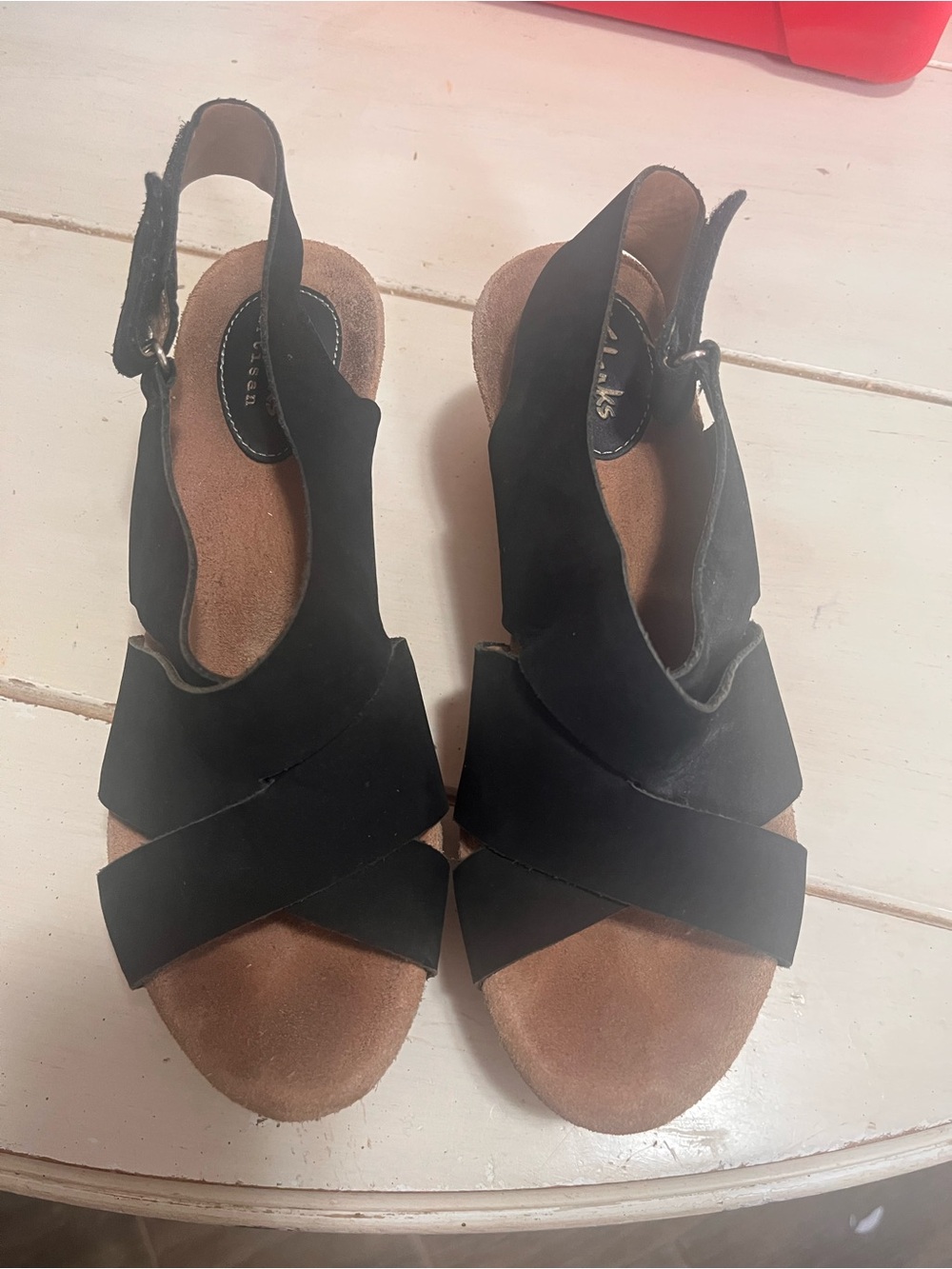 Clarks Black Suede Crisscross Slingback Sandals